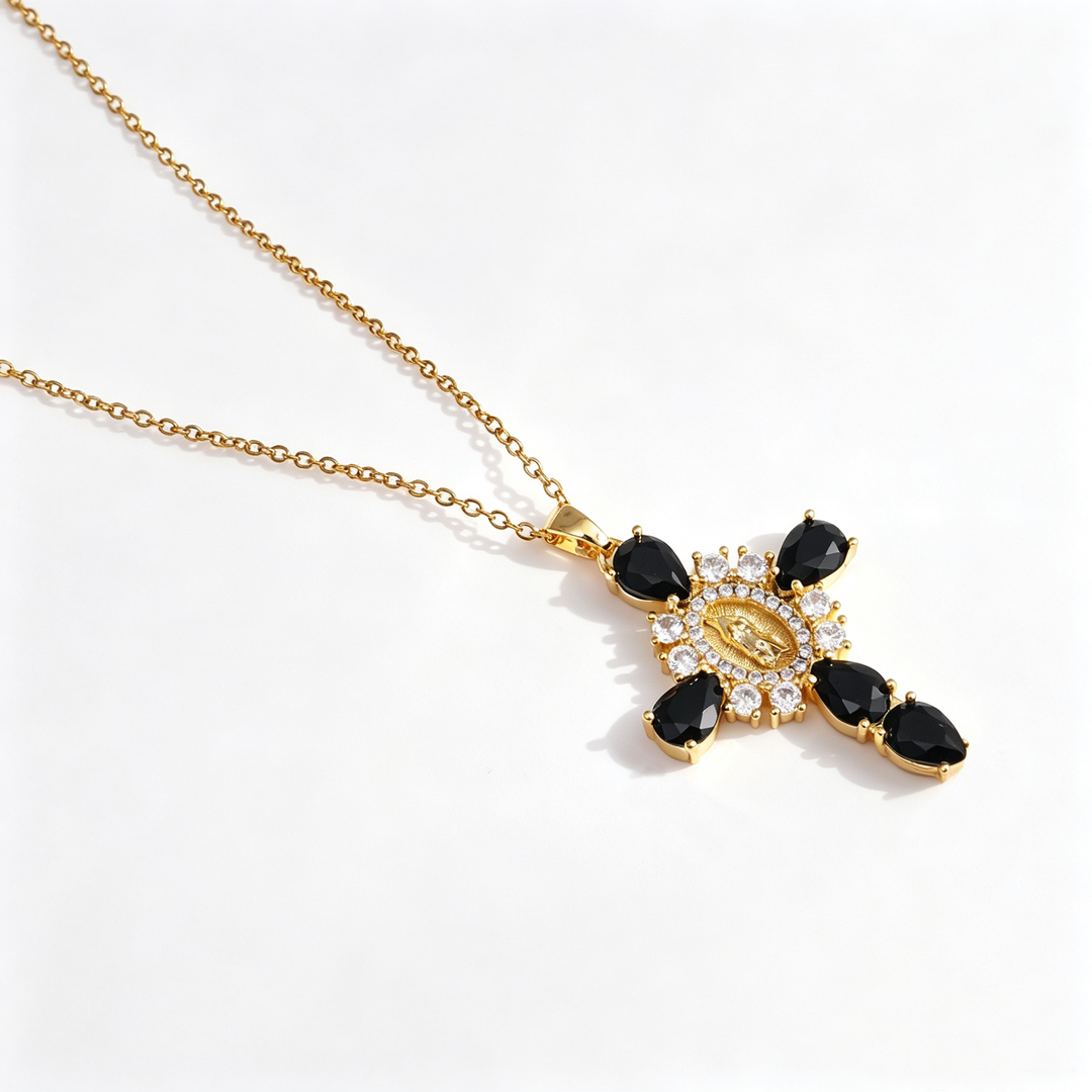 Crystal Virgin Mary Cross Pendant Necklace