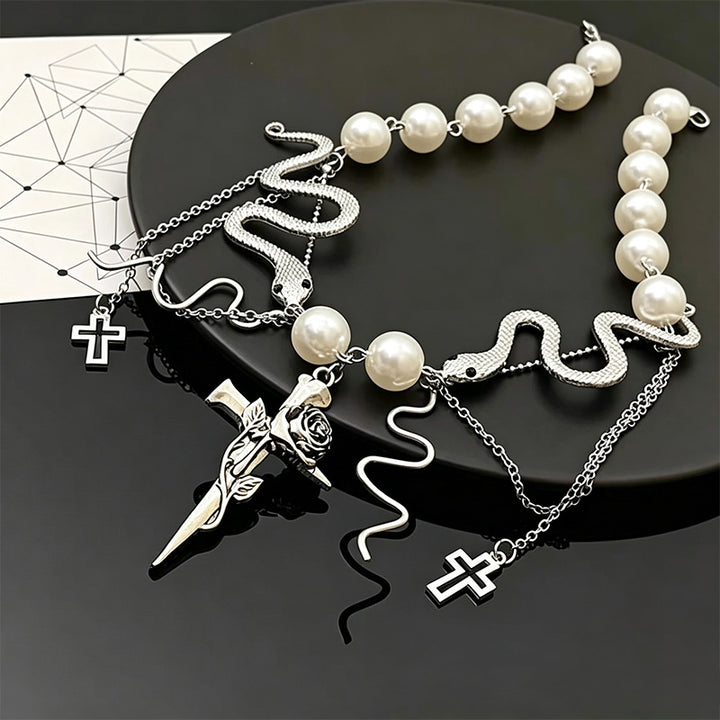 Tassel Cross Patchwork Necklace