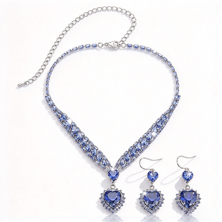 Heart-shaped pendant necklace and earring two-piece set