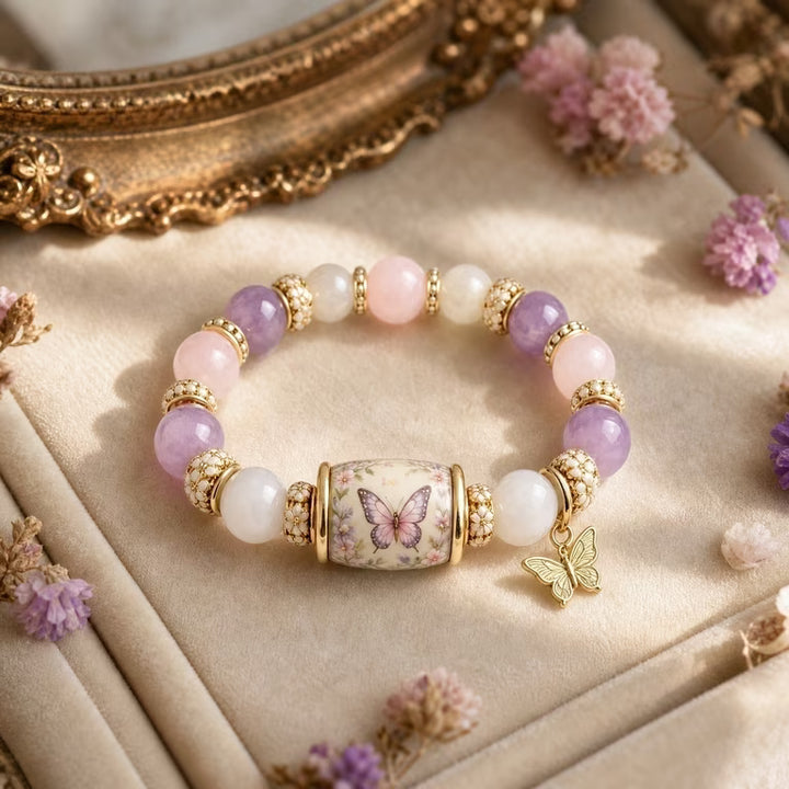 Butterfly Charm Beaded Stretch Bracelet
