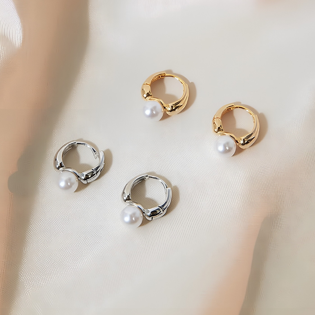 Dainty Pearl Drop Huggie Hoop Earrings