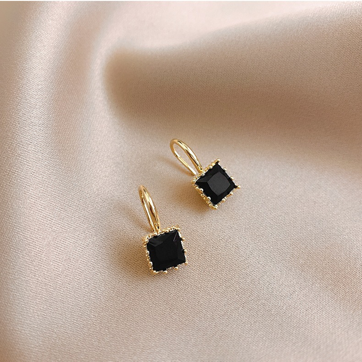 Elegant Square Gemstone Hook Dangle Earrings