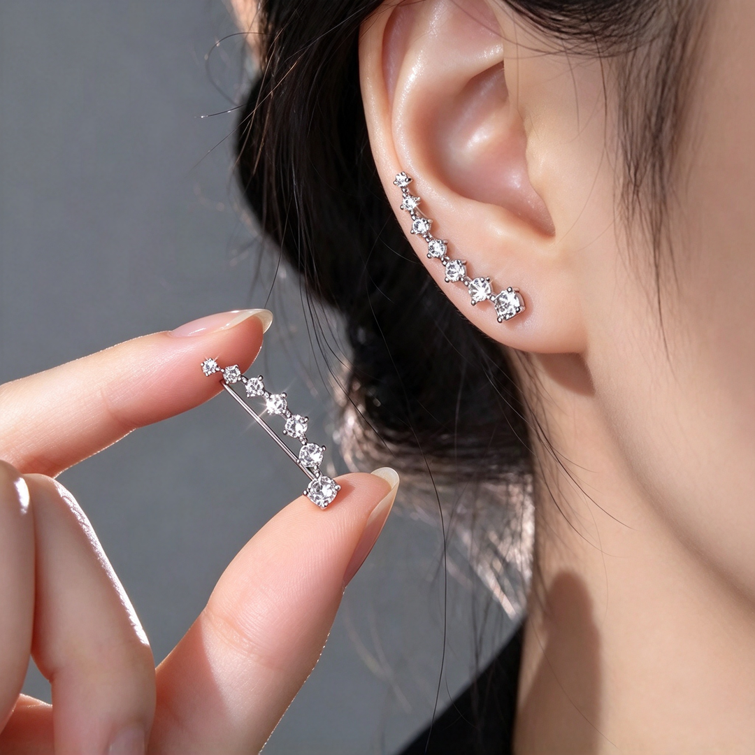 Sterling silver needle zircon stud earrings