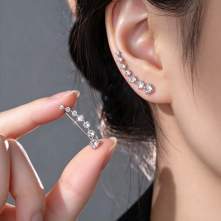 Sterling silver needle zircon stud earrings