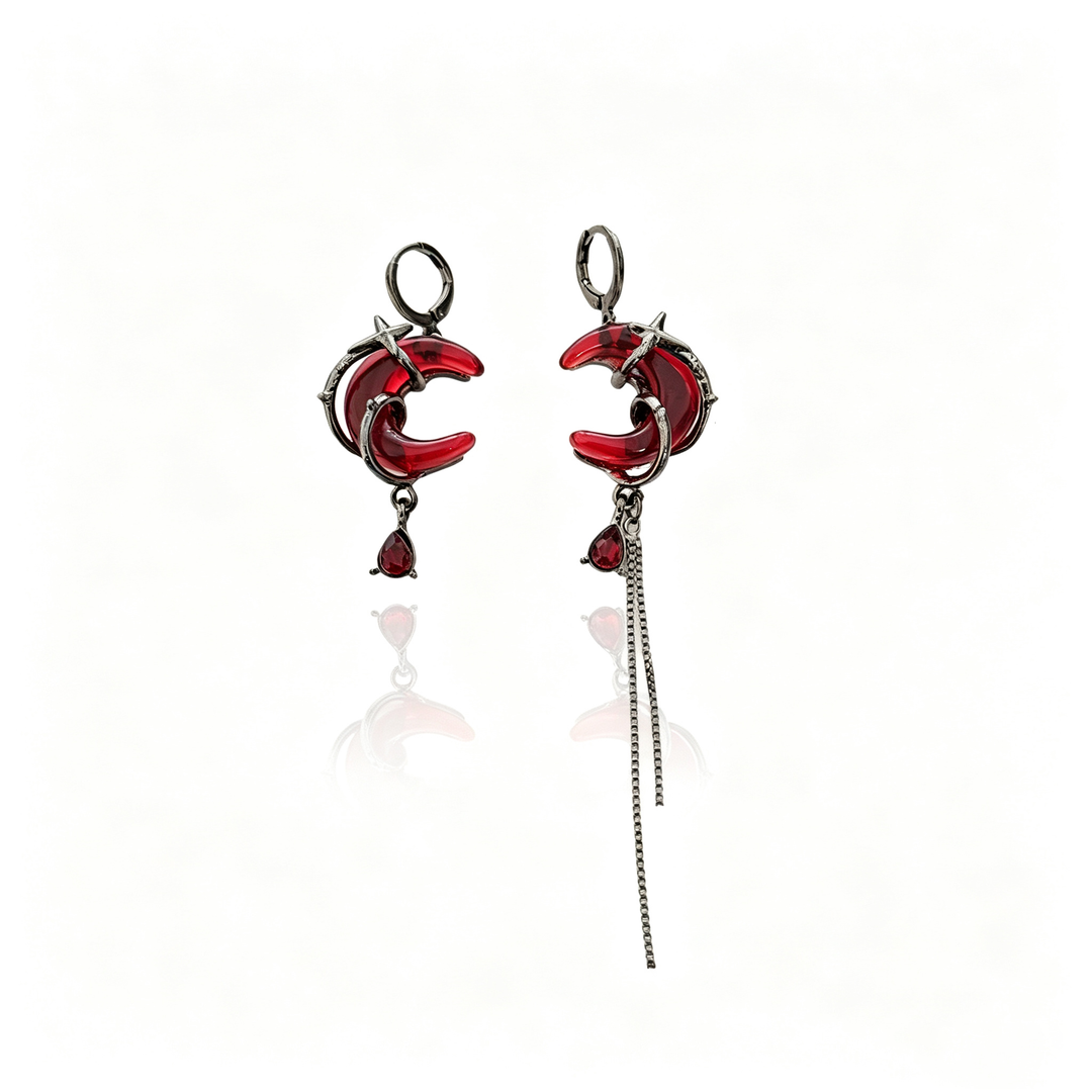 Star‑Moon Design Drop Tassel Earrings