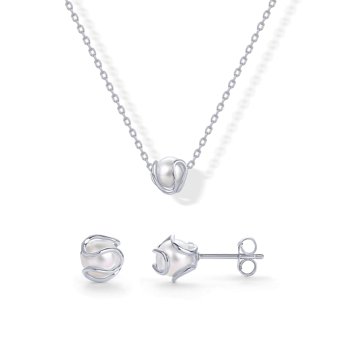 Wrapped Pearl Pendant &amp; Earring Set
