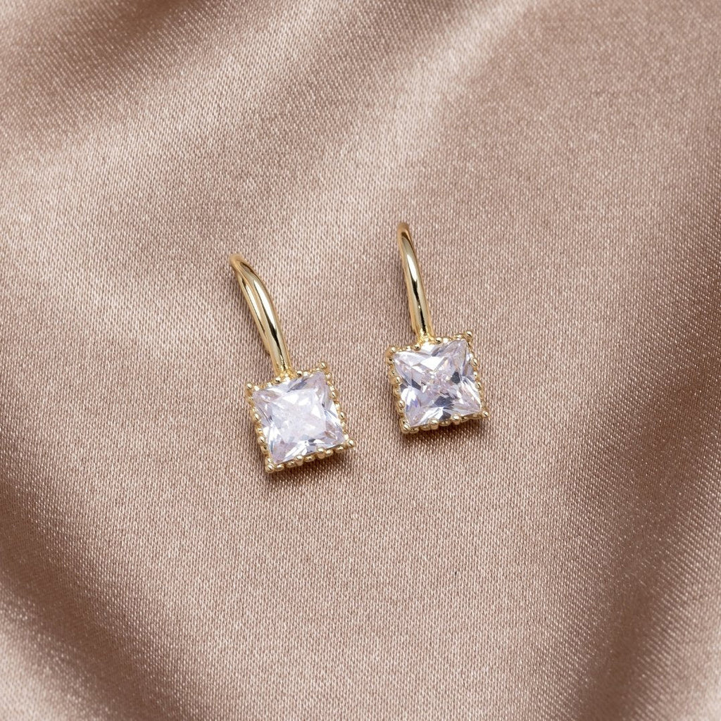 Elegant Square Gemstone Hook Dangle Earrings