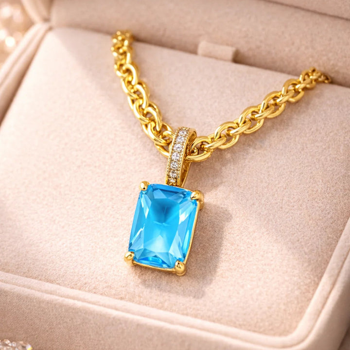 Rectangular zircon chunky chain necklace
