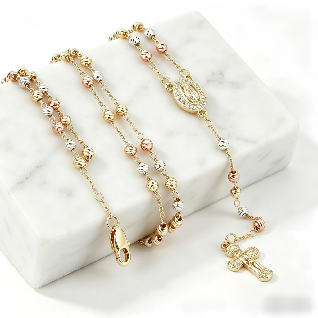 Virgin Mary Medal Beaded Y‑Shape Necklace