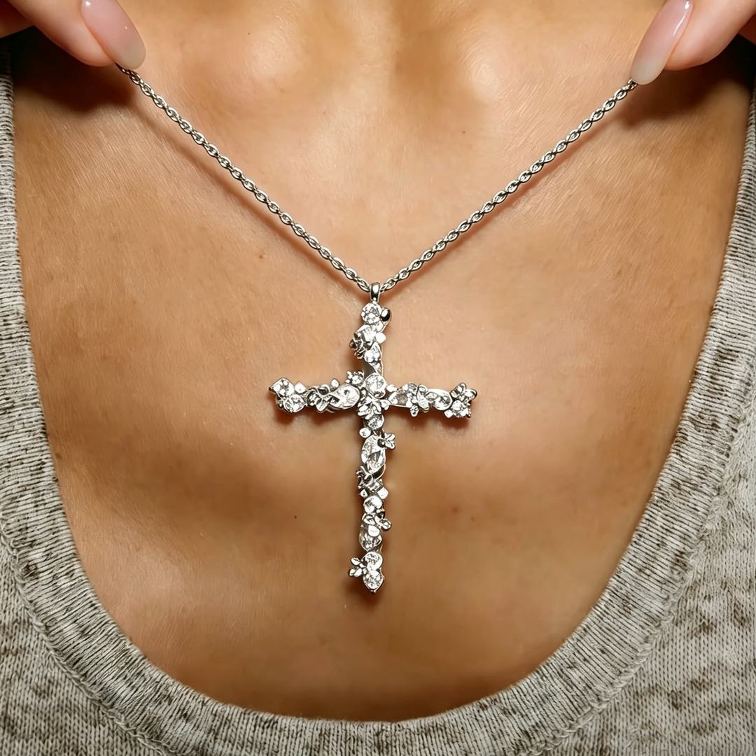Vintage Floral Cross Necklace