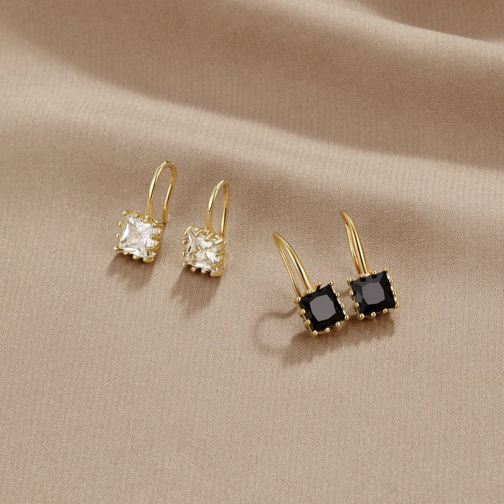 Elegant Square Gemstone Hook Dangle Earrings