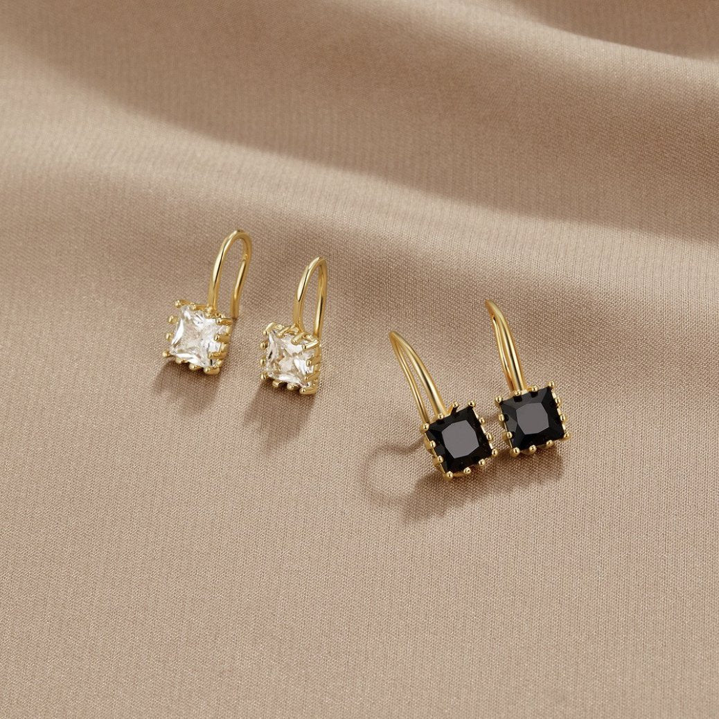 Elegant Square Gemstone Hook Dangle Earrings