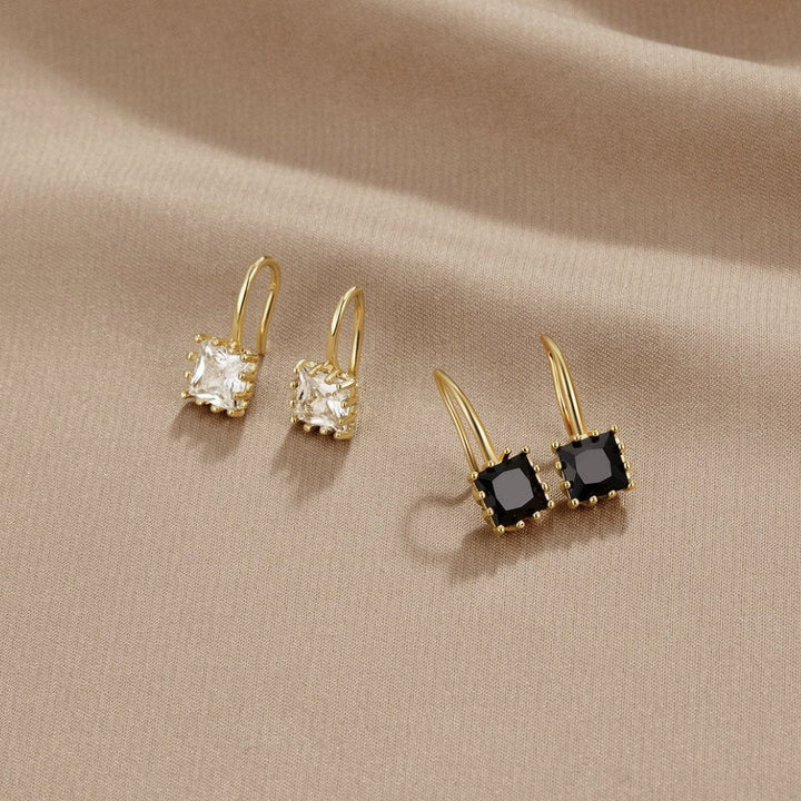 Elegant Square Gemstone Hook Dangle Earrings