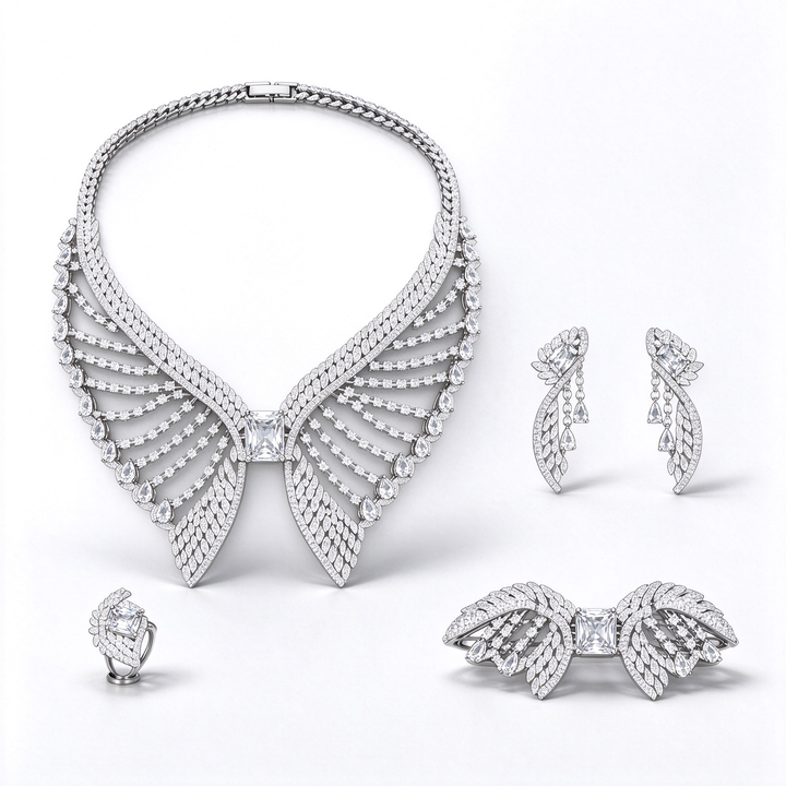 Wing Shape Paved Zircon Jewelry Set
