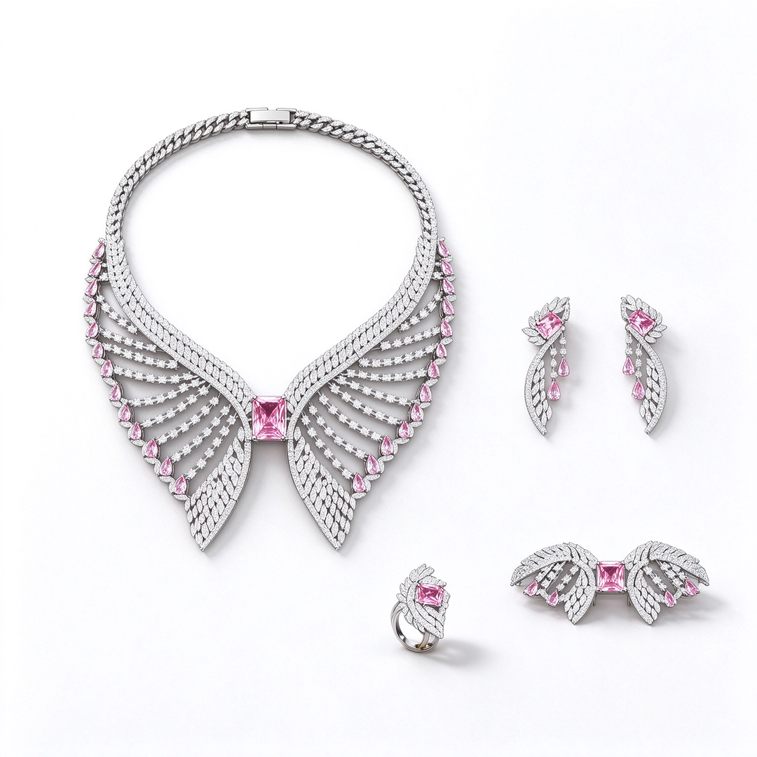 Wing Shape Paved Zircon Jewelry Set