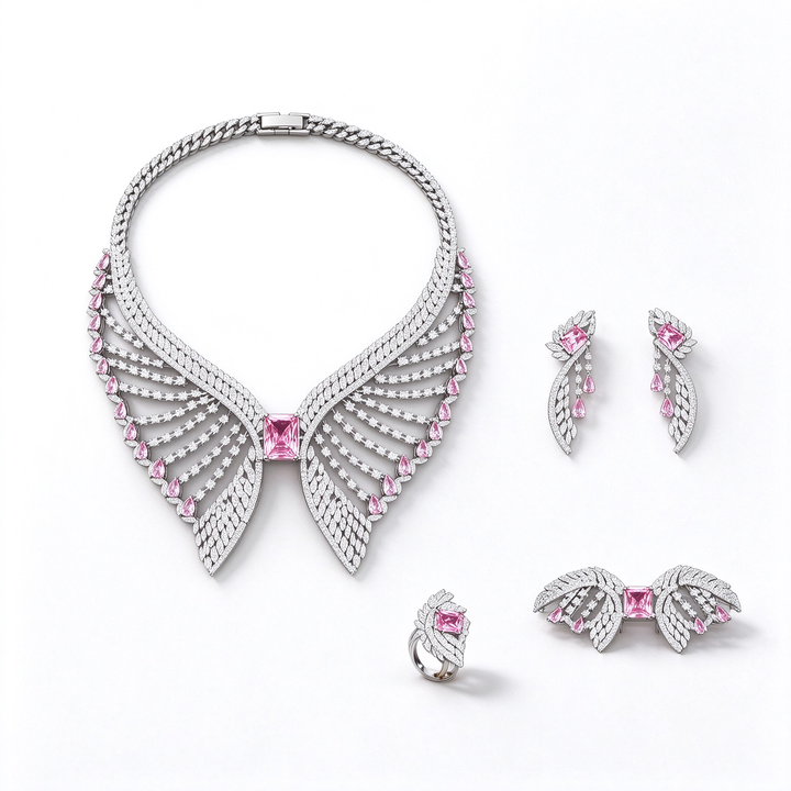 Wing Shape Paved Zircon Jewelry Set