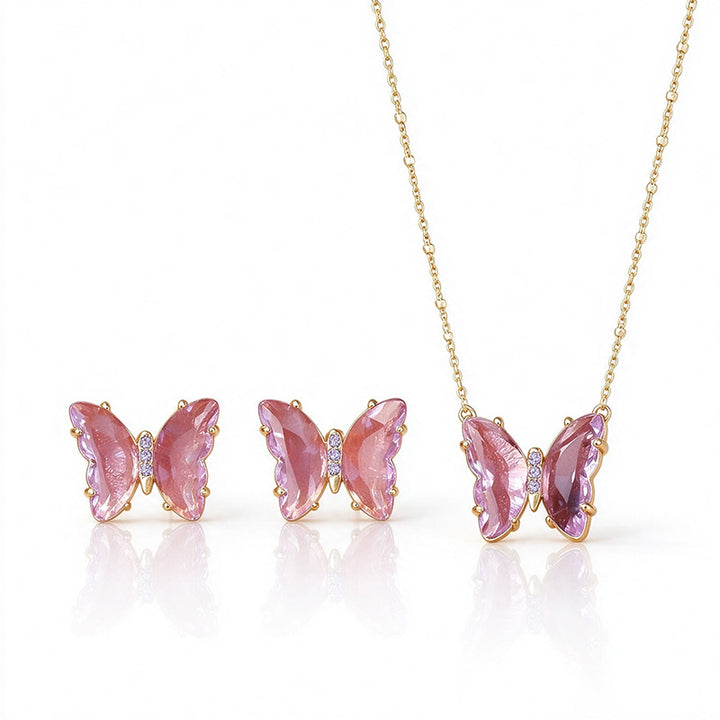 Purple Butterfly Necklace and Earrings
