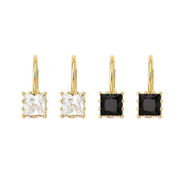 Elegant Square Gemstone Hook Dangle Earrings