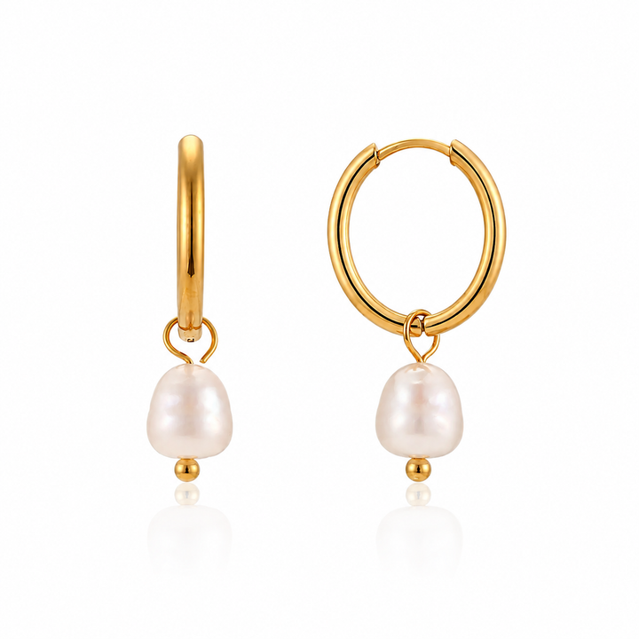 Gold Freshwater Pearl Hoop Earrings