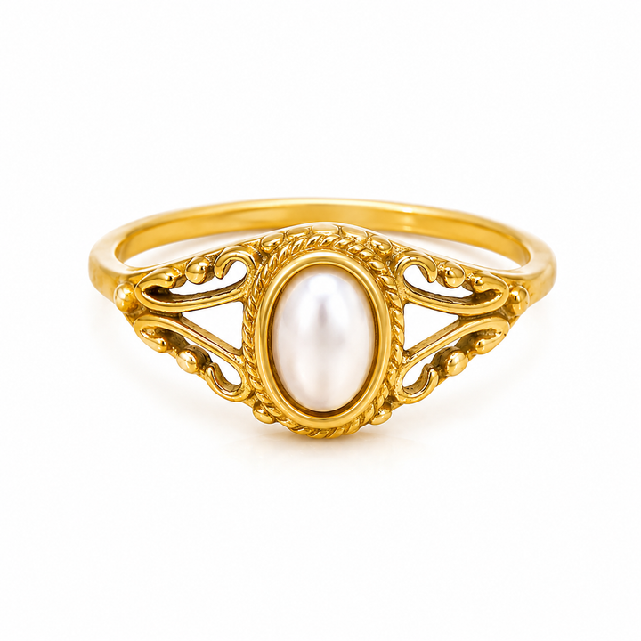 Retro Engraved Pearl Statement Fashion Ring