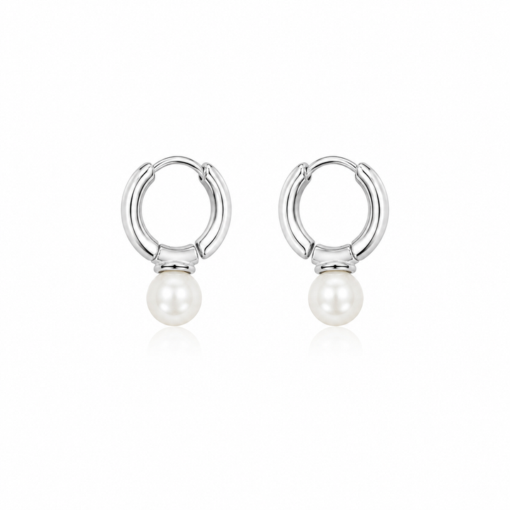 Dainty Pearl Drop Huggie Hoop Earrings