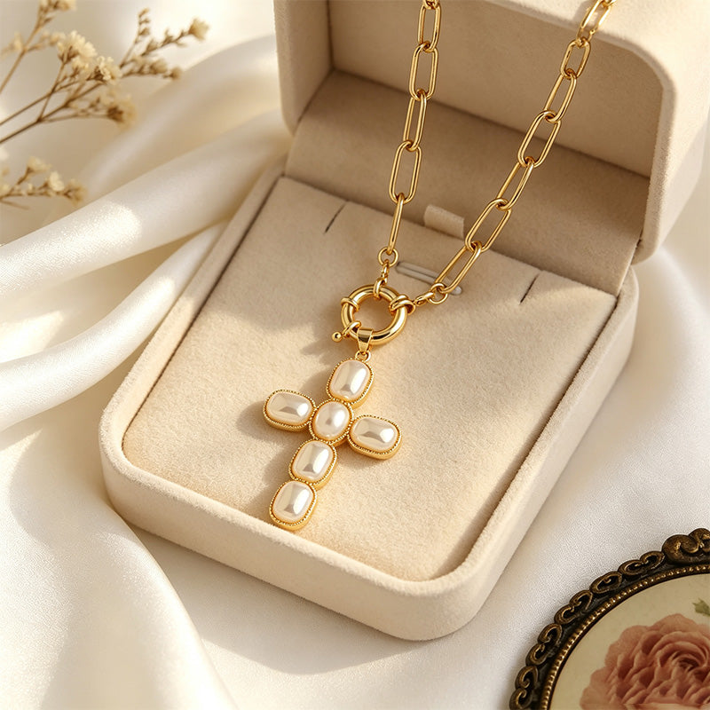 Pearl Cross Wing Necklace
