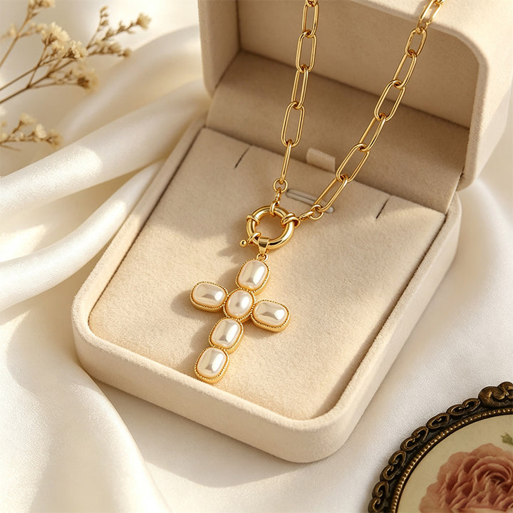 Pearl Cross Wing Necklace