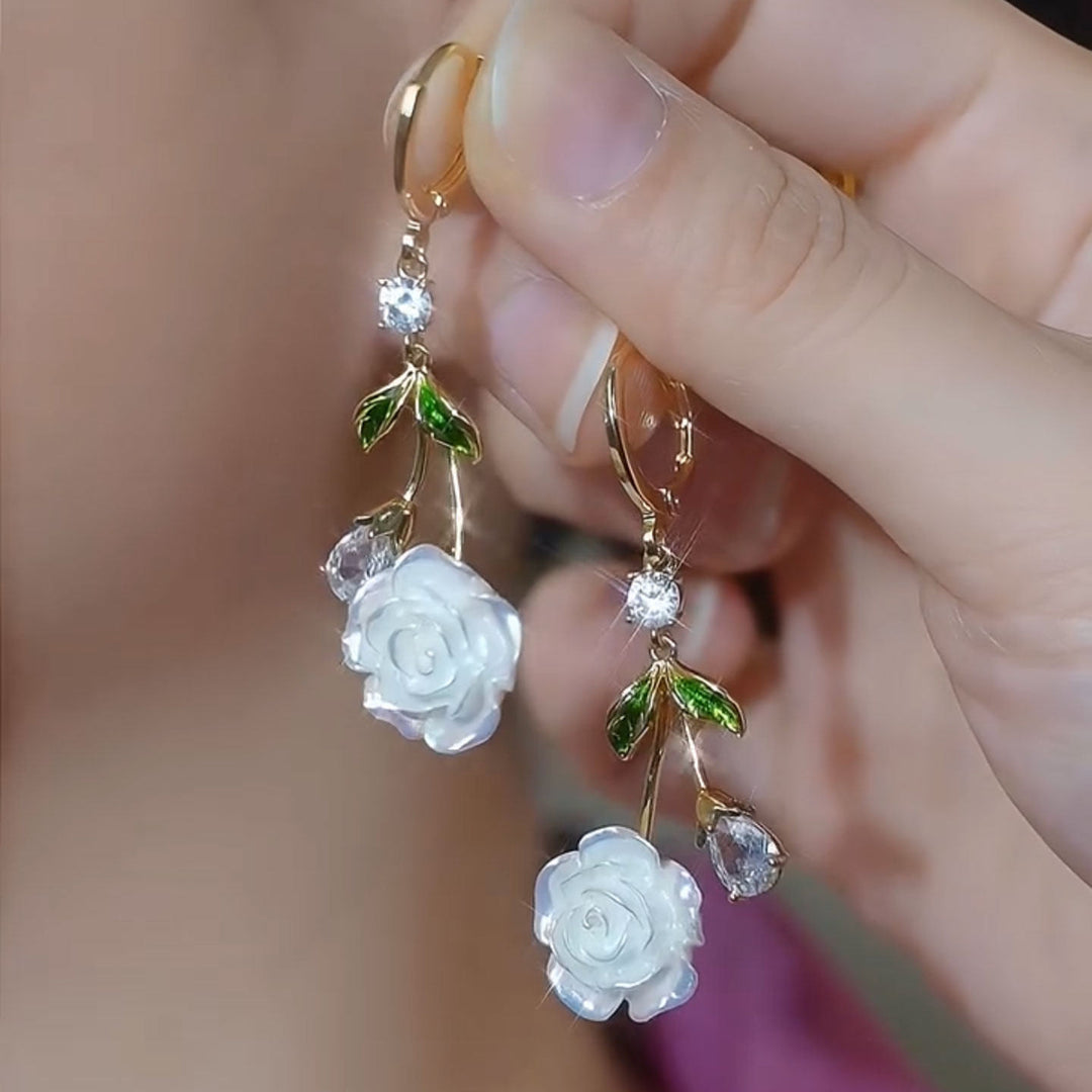 Rose Flower Leaf Drop Earring