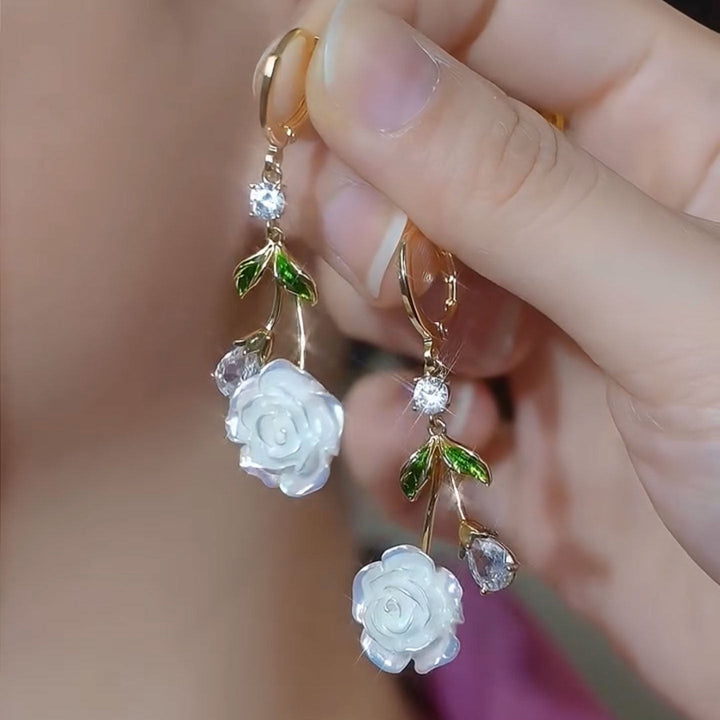Rose Flower Leaf Drop Earring