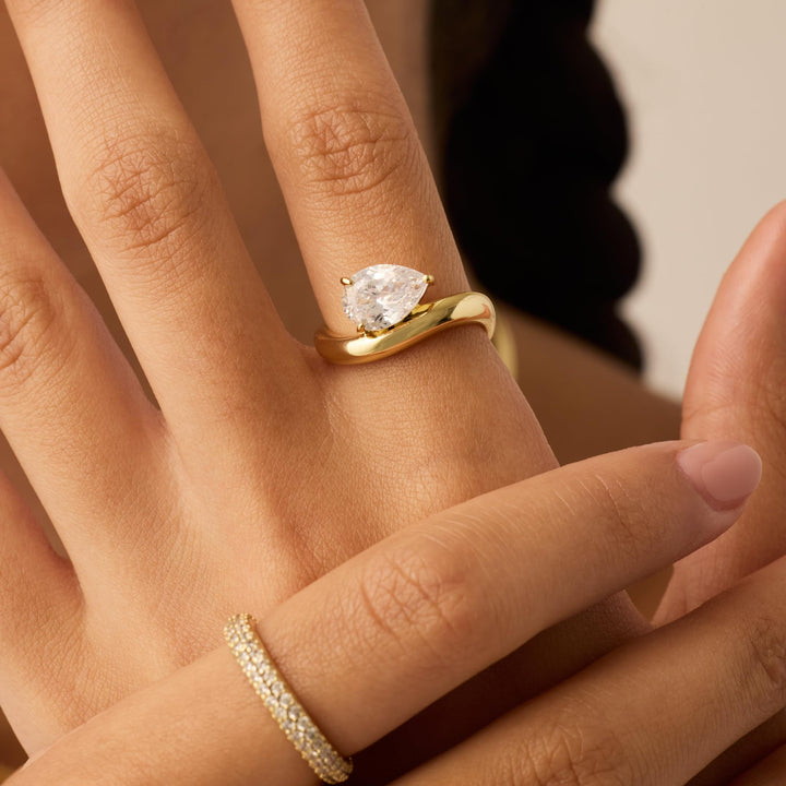 Teardrop CZ Solitaire Ring