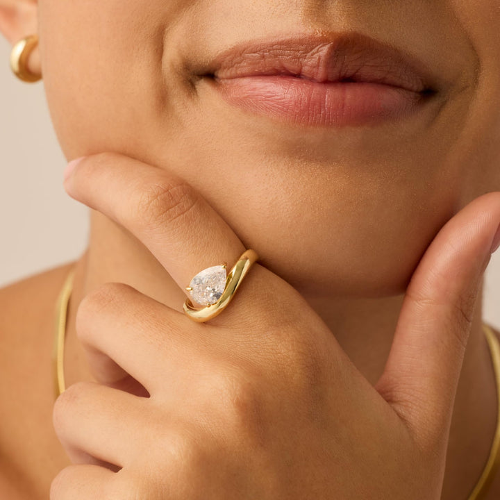 Teardrop CZ Solitaire Ring