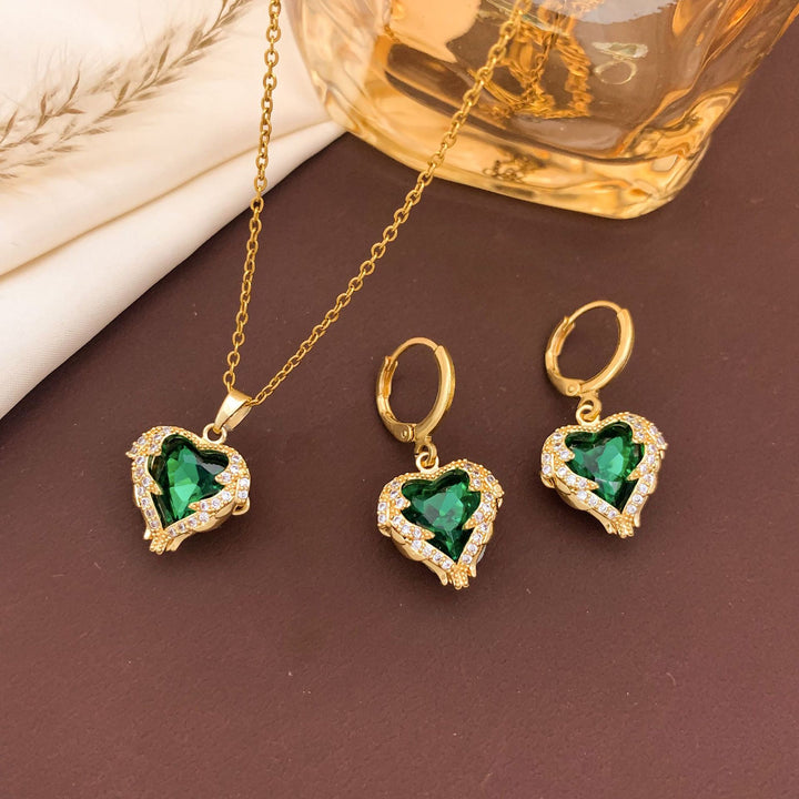 Heart-Shaped Necklace and Earring Set
