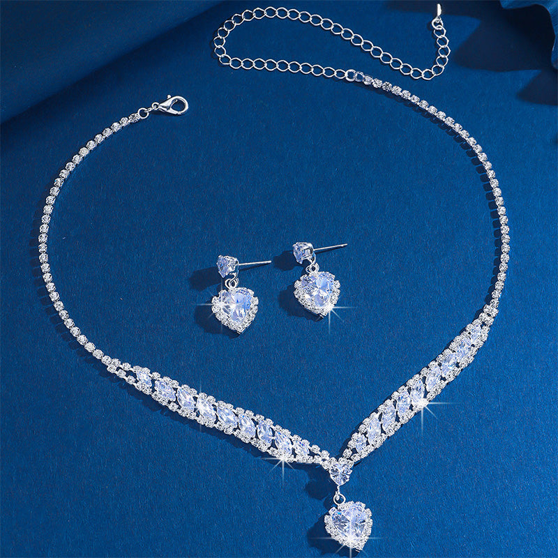 Heart-shaped Zircon Earring and Necklace Set