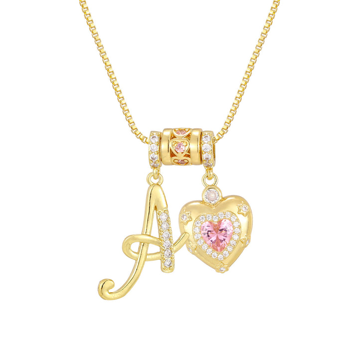 Pink Heart Letter Pendant Necklace