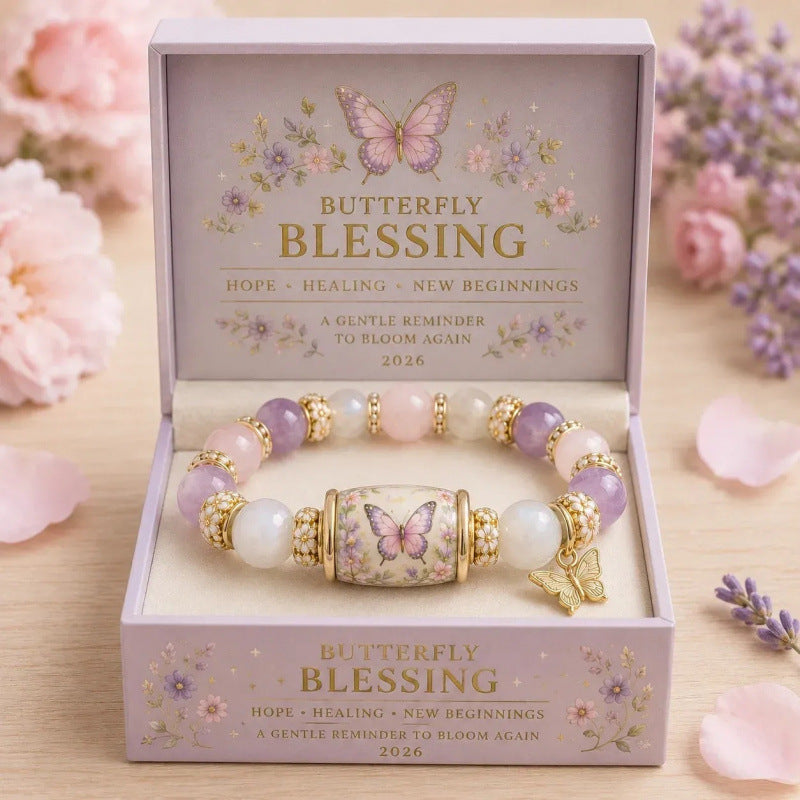 Butterfly Charm Beaded Stretch Bracelet