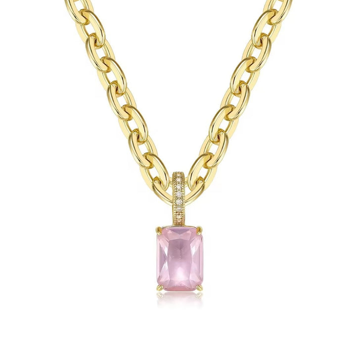 Rectangular zircon chunky chain necklace