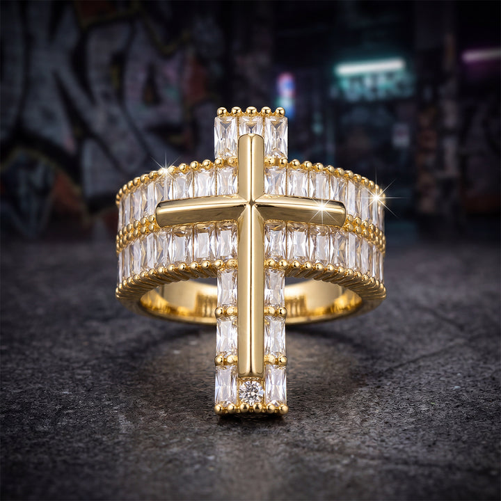 Cross Inlaid Zircon Statement Ring
