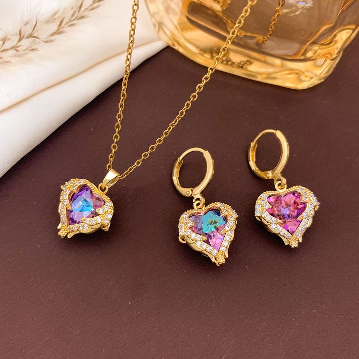 Heart-Shaped Necklace and Earring Set