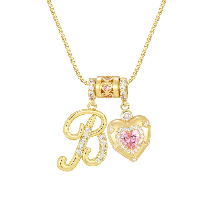 Pink Heart Letter Pendant Necklace