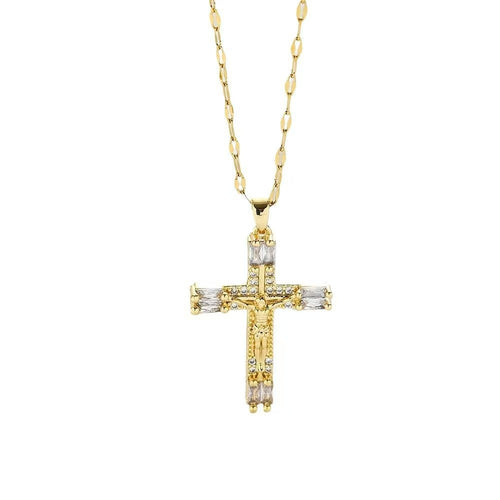 Paved Cross Pendant Necklace