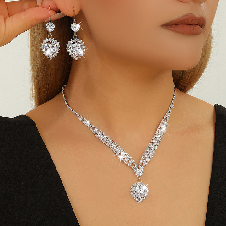 Heart-shaped pendant necklace and earring two-piece set