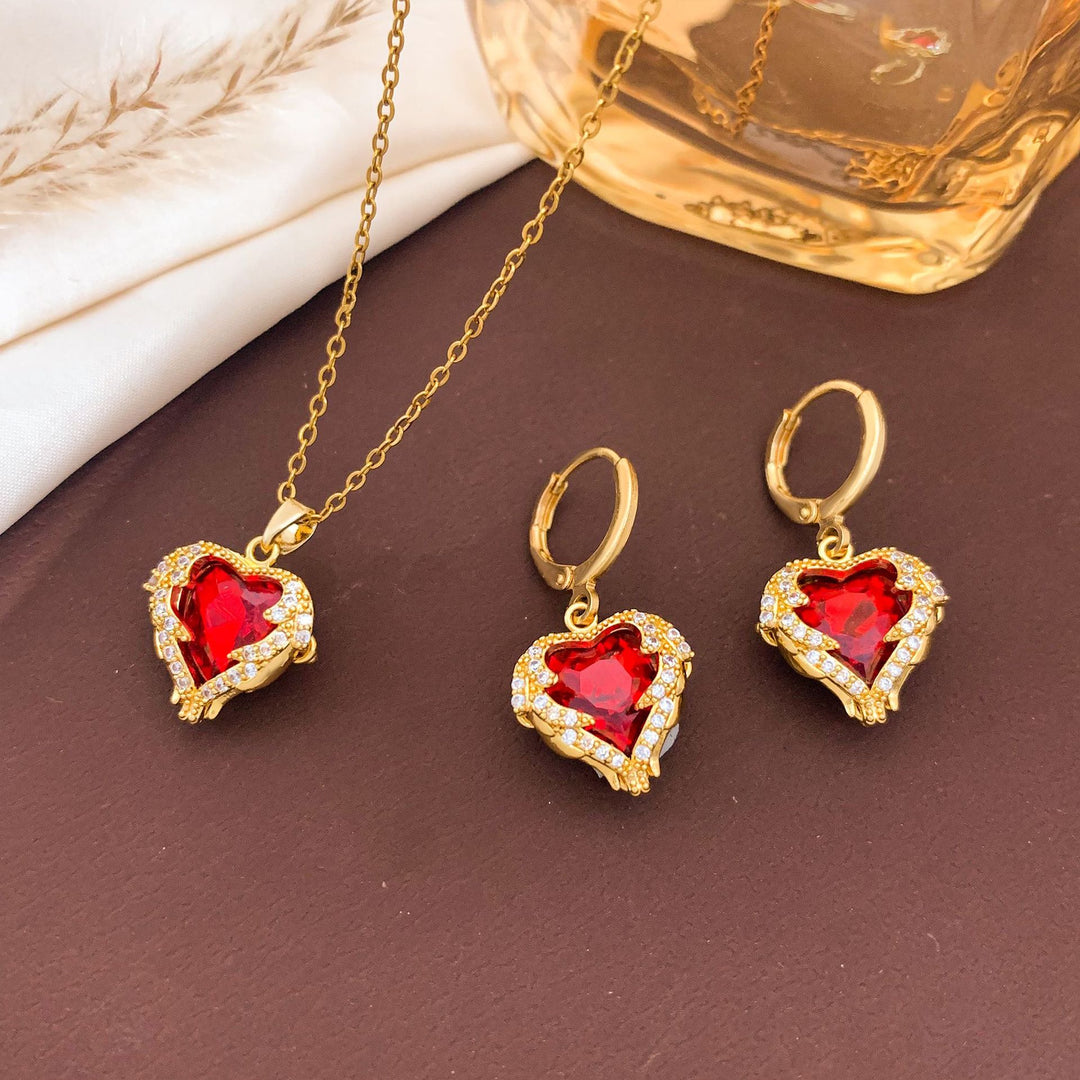 Heart-Shaped Necklace and Earring Set