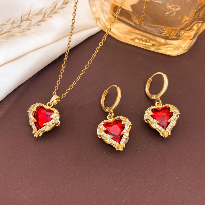 Heart-Shaped Necklace and Earring Set