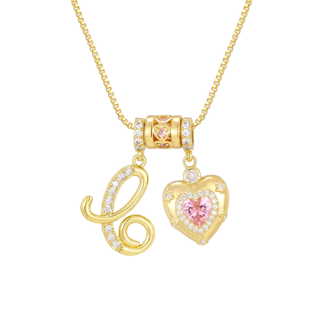 Pink Heart Letter Pendant Necklace