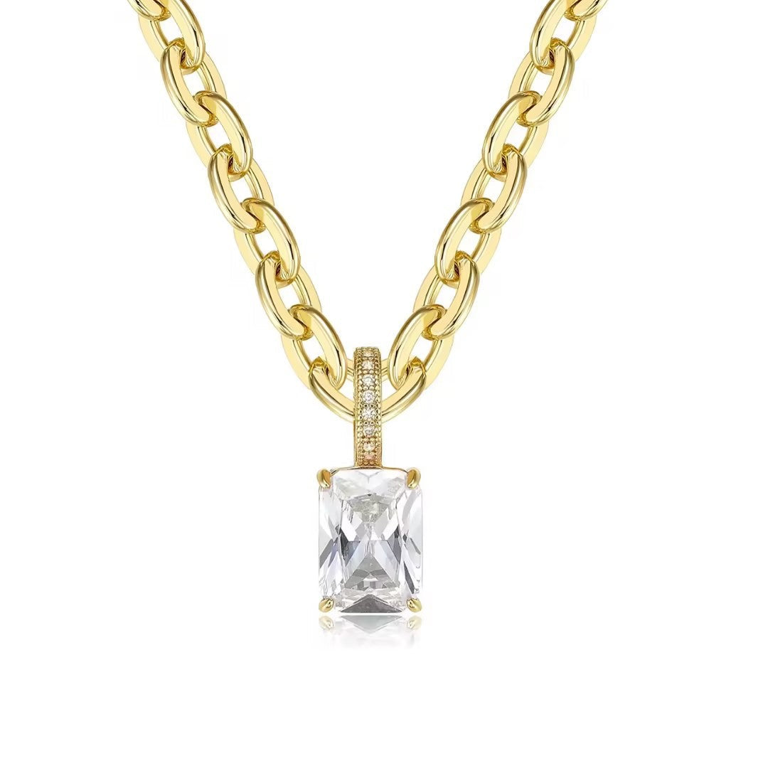 Rectangular zircon chunky chain necklace