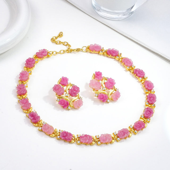Pink Ombré Rose Earring and Ring Set