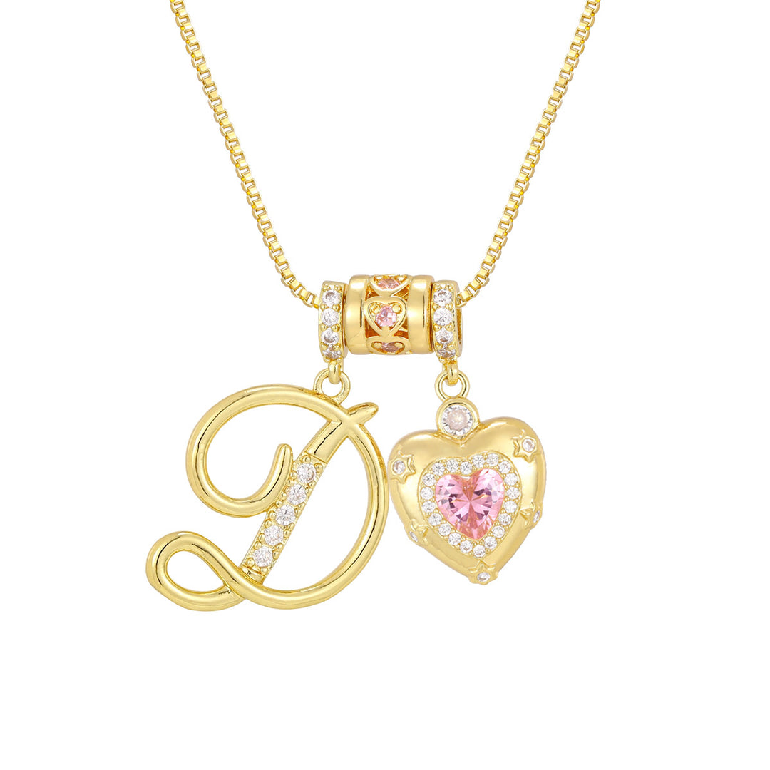 Pink Heart Letter Pendant Necklace