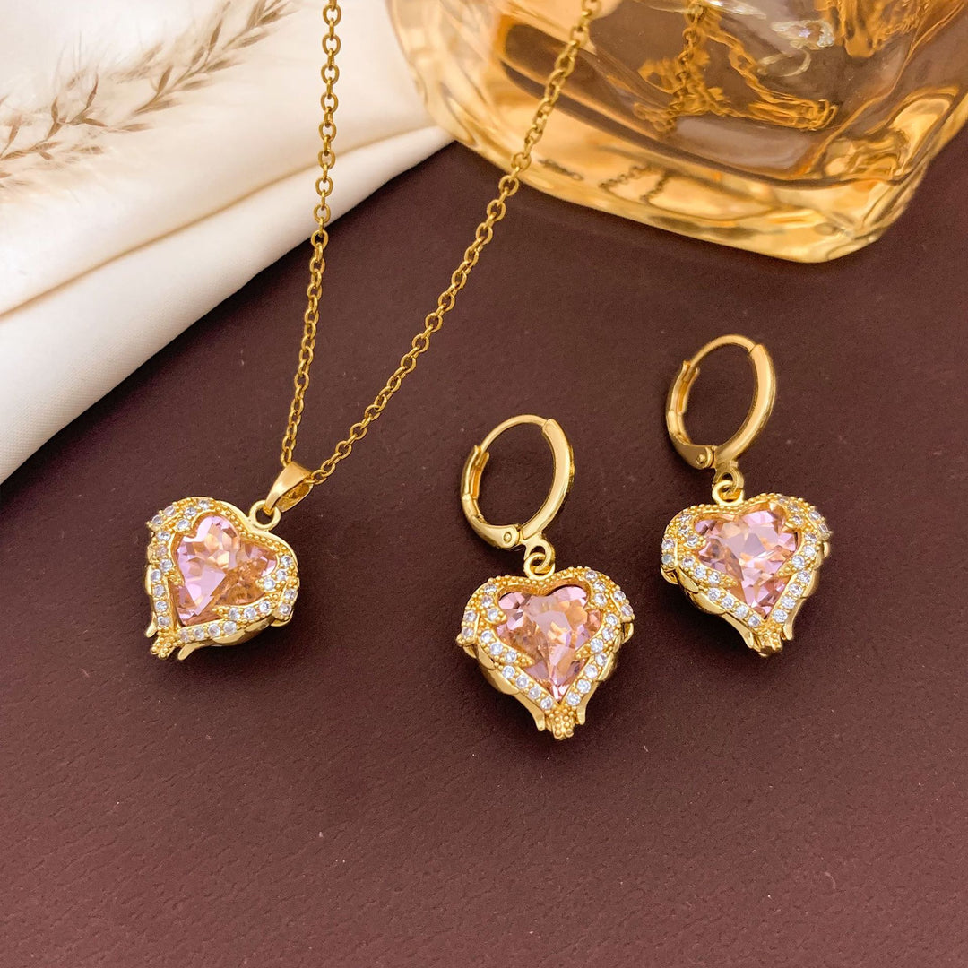 Heart-Shaped Necklace and Earring Set