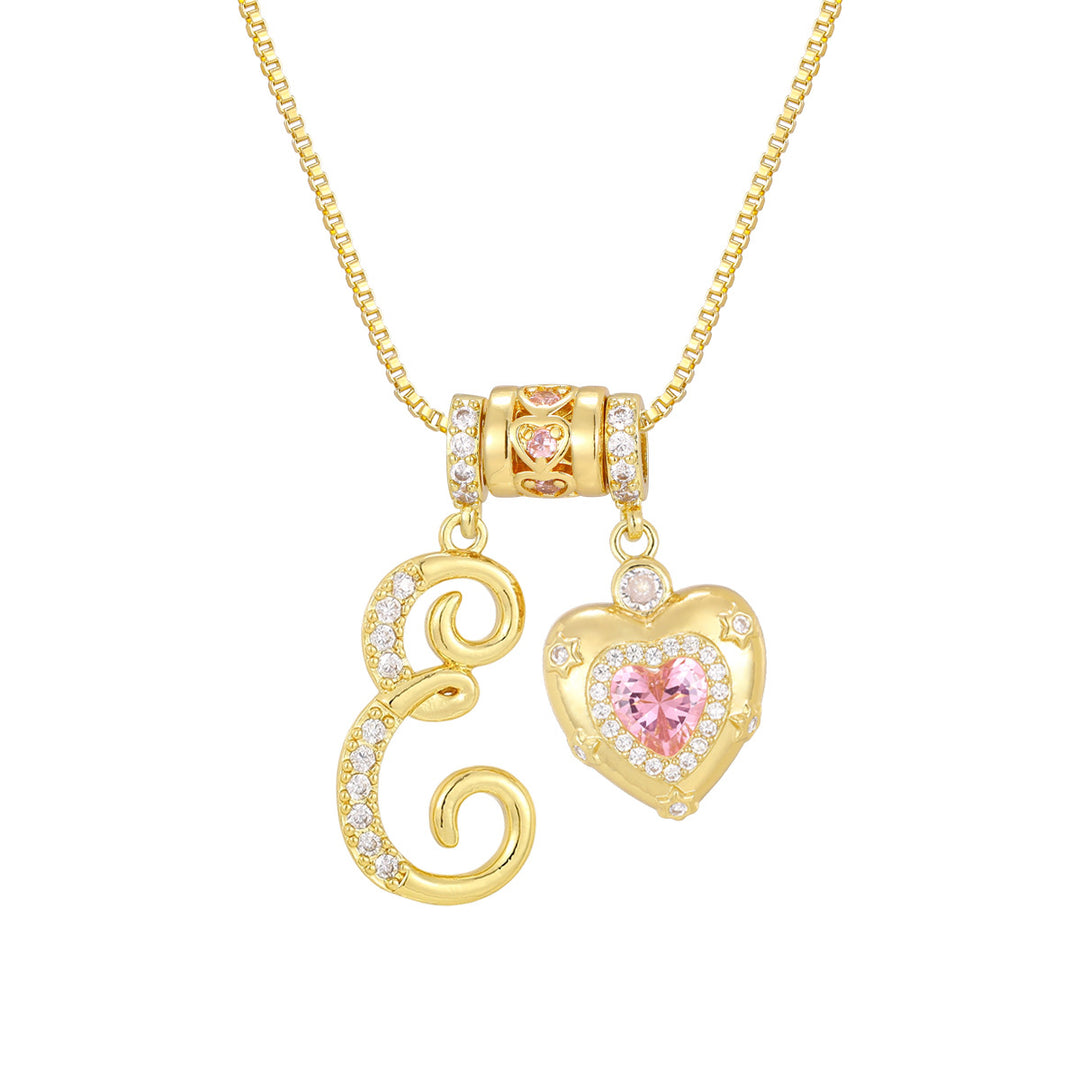 Pink Heart Letter Pendant Necklace