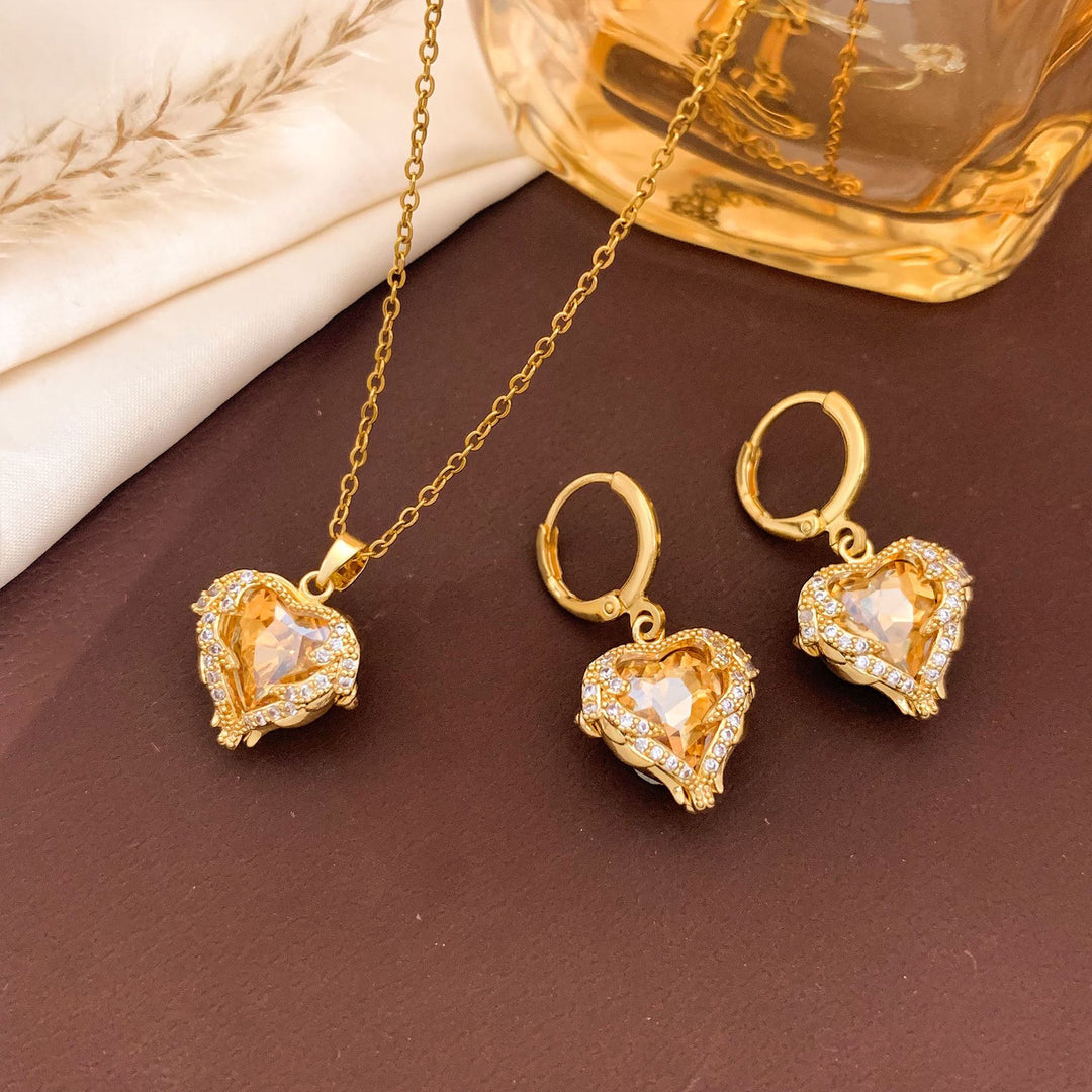 Heart-Shaped Necklace and Earring Set
